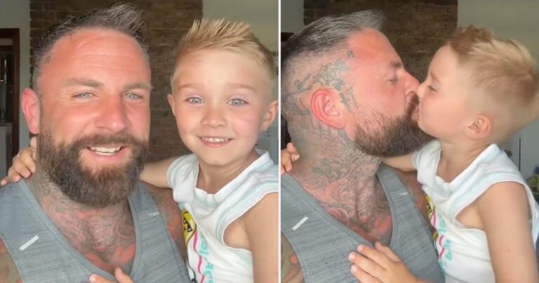 Pappan möts av kritik efter pussbild med 5-årige sonen