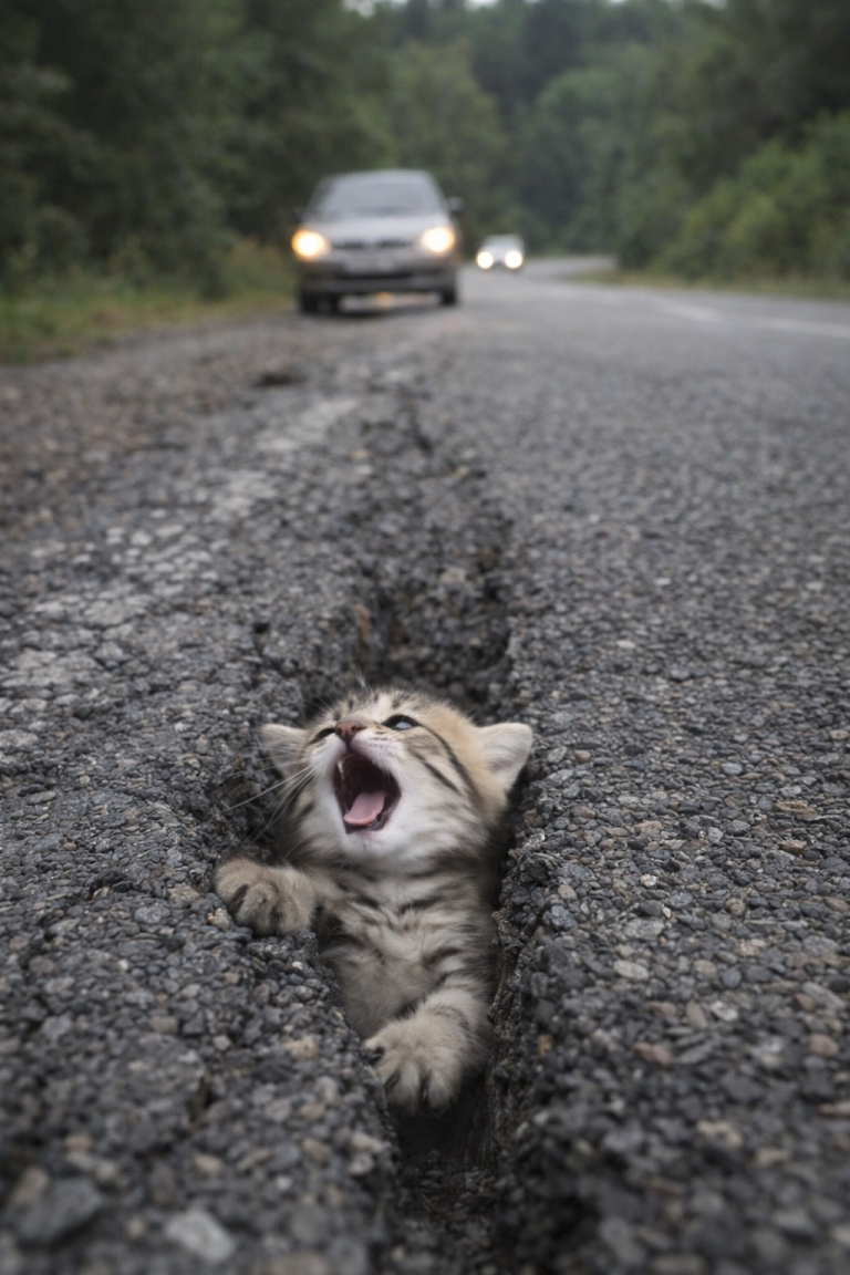 A Tiny Kitten Was Trapped in a Crack on a Busy Road — But What Its ...